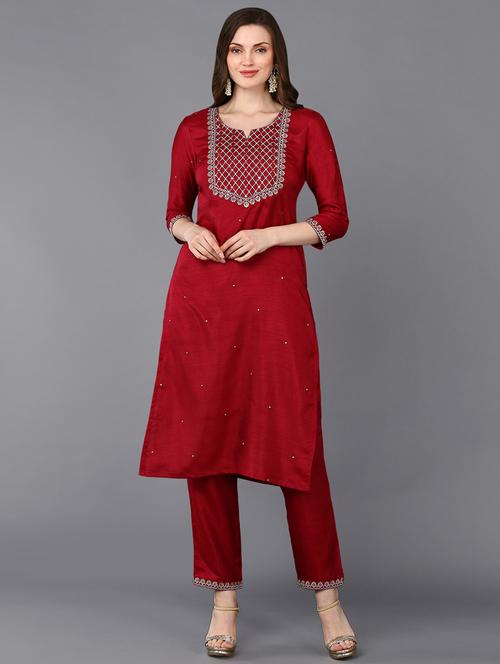 notch neck solid a line kurta - 19997305 - Very Small Image - 1