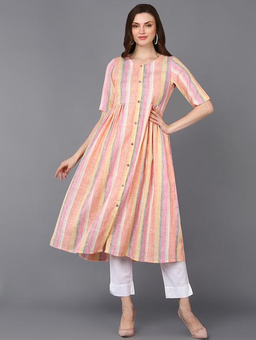 round neck printed front slit kurta - 19997323 - Very Small Image - 1