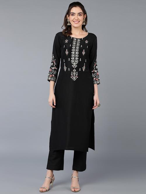 round neck solid straight kurta - 19997326 - Very Small Image - 1