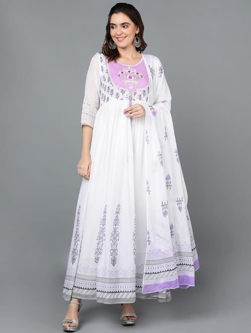 white printed kurta dupatta set - 19997374 - Very Small Image - 1