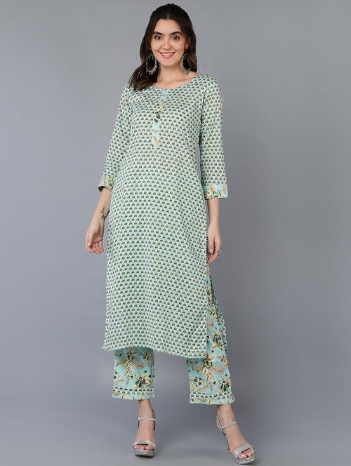 sea green printed kurta pant set - 19997384 - Very Small Image - 1