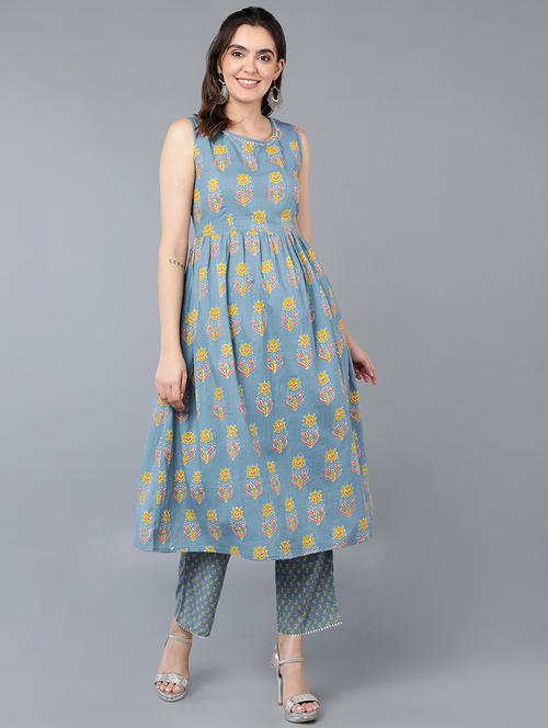 grey printed kurta palazzo set - 19997385 - Very Small Image - 1