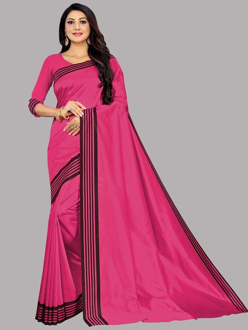 pink solid with bordered saree with blouse - 19997411 - Very Small Image - 1