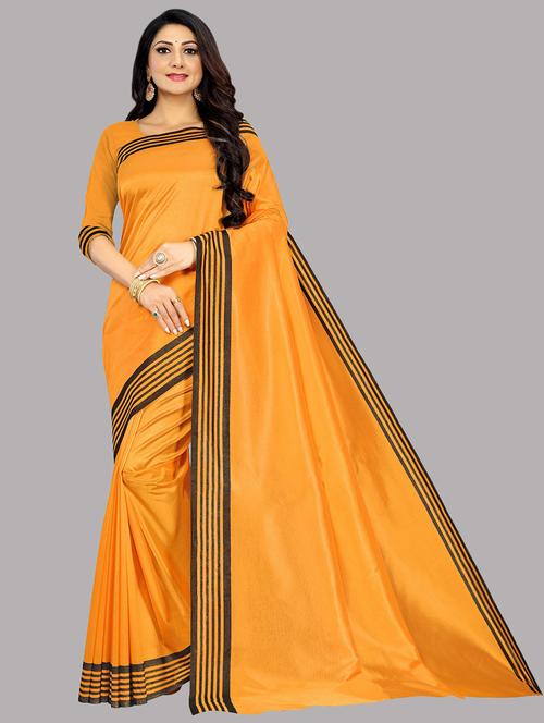yellow solid with bordered saree with blouse - 19997414 - Very Small Image - 1