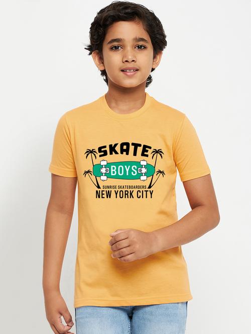 yellow chest printed round neck t-shirt - 19997448 - Very Small Image - 1