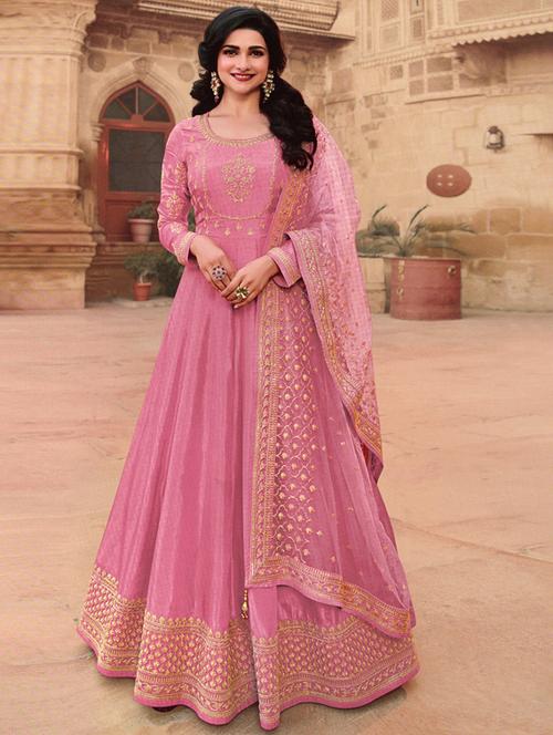 embroidered semi-stitched anarkali suit - 19997574 - Very Small Image - 1