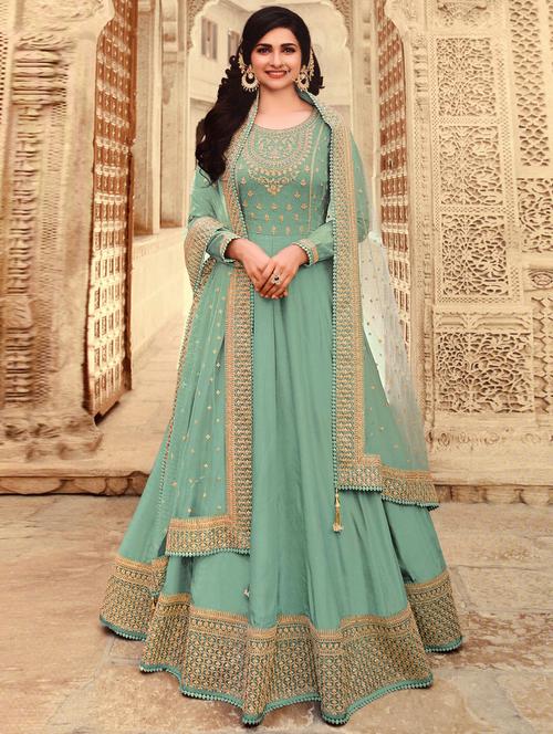 embroidered semi-stitched anarkali suit - 19997578 - Very Small Image - 1
