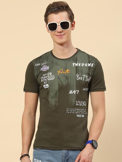 green chest printed round neck t-shirt - 19998258 - Very Small Image - 1