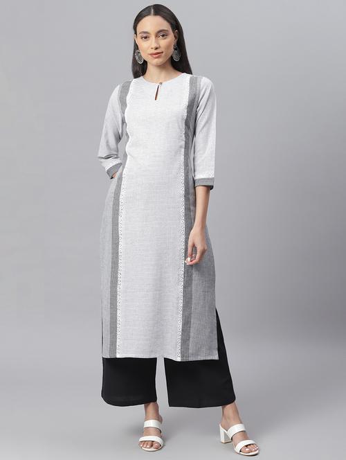 white stripes straight kurta - 19999383 - Very Small Image - 1