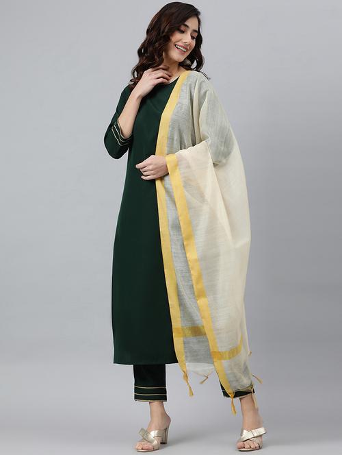 green solid kurta pant set with dupatta - 19999398 - Very Small Image - 1