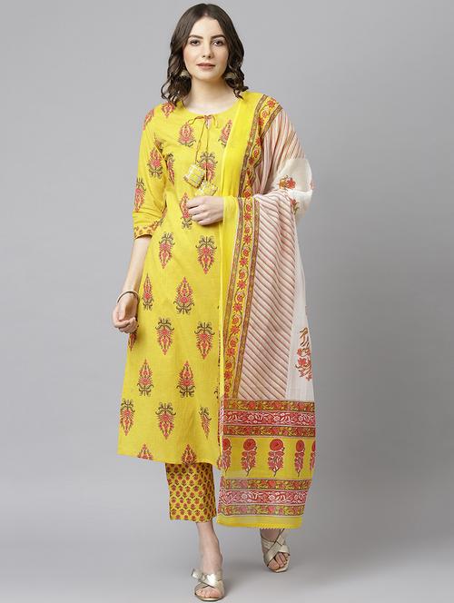 yellow cotton kurta pant set - 19999418 - Very Small Image - 1