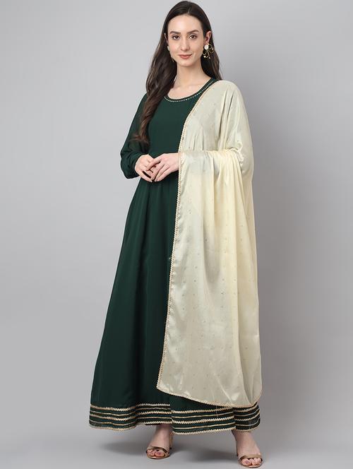 green solid kurta dupatta set - 19999441 - Very Small Image - 1