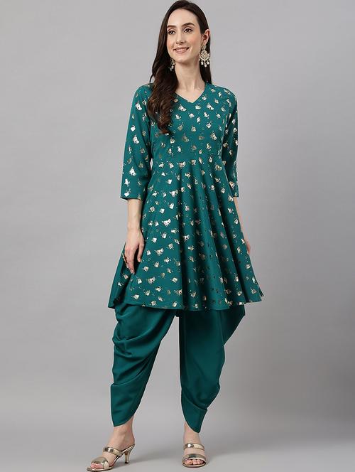 green pringted kurta salwar set - 19999443 - Very Small Image - 1