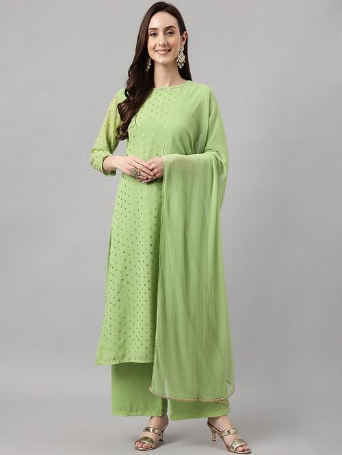 purple printed kurta palazzo set with dupatta - 19999446 - Very Small Image - 1