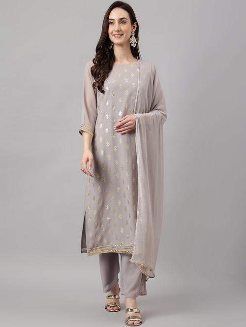 grey printed kurta palazzo set with dupatta - 19999447 - Very Small Image - 1