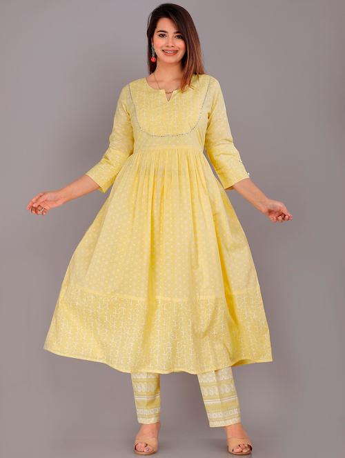 yellow printed kurta pant set - 19999978 - Very Small Image - 1