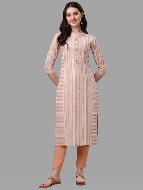 orange printed kurta pant set - 20001362 - Very Small Image - 1