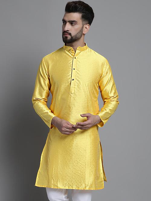 mandarin neck self design long kurta - 20002388 - Very Small Image - 1