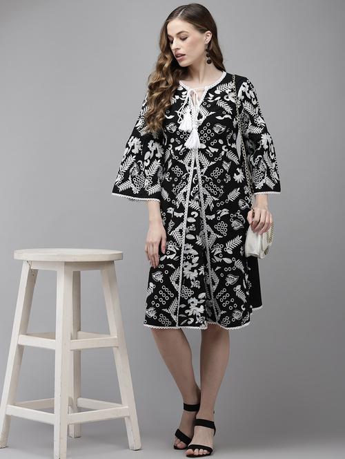 black cotton aline dress - 20002438 - Very Small Image - 1