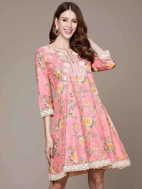 pink cotton aline dress - 20002483 - Very Small Image - 1