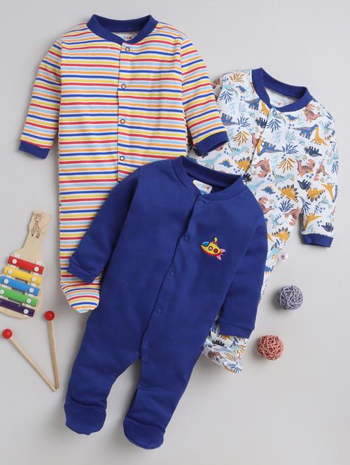 kids pack of 3 cotton rompers - 20002540 - Very Small Image - 1