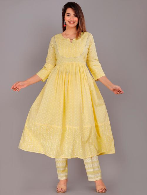 yellow printed kurta pant set - 20002594 - Very Small Image - 1