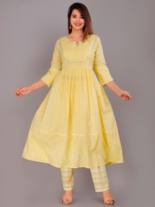 yellow printed kurta pant set - 20002934 - Very Small Image - 1