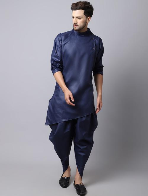 navy blue cotton blend dhoti kurta ethnic wear set - 20005267 - Very Small Image - 1