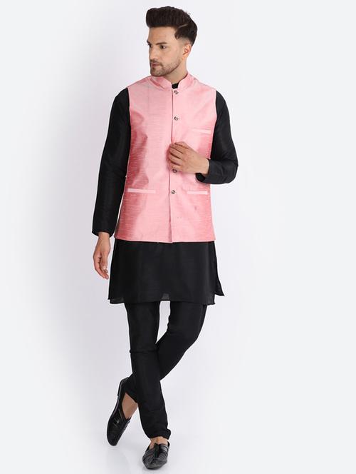 blackpink pure silk kurta pyjama with jacket ethnic wear set - 20005324 - Very Small Image - 1