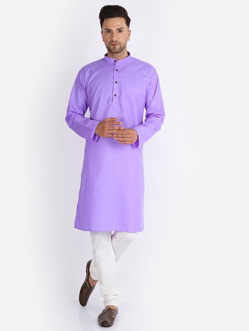 light purple cotton blend kurta pyjama ethnic wear set - 20005348 - Very Small Image - 1
