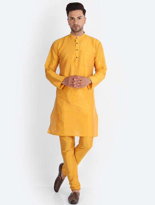 yellow silk blend kurta pyjama ethnic wear set - 20005356 - Very Small Image - 1