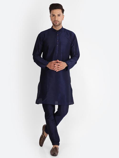mandarin neck solid kurta pyjama set - 20005359 - Very Small Image - 1