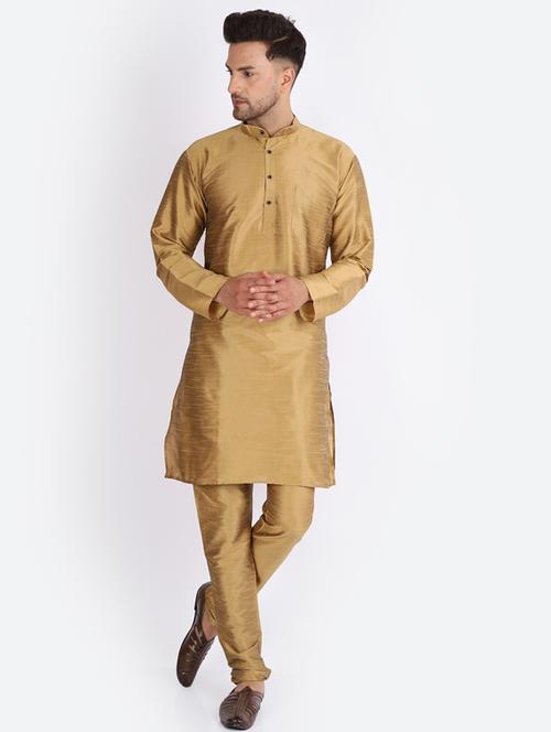 dark gold silk blend kurta pyjama ethnic wear set - 20005363 - Very Small Image - 1