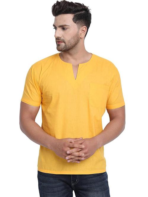yellow cotton blend short kurta - 20005372 - Very Small Image - 1