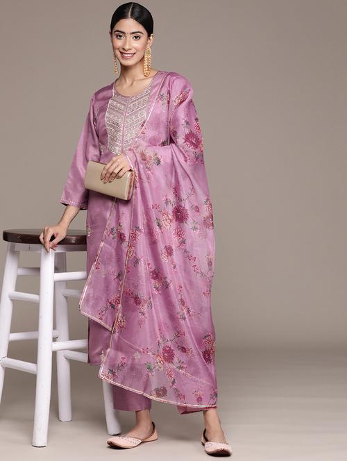 purple kurta pant set with dupatta - 20006232 - Very Small Image - 1