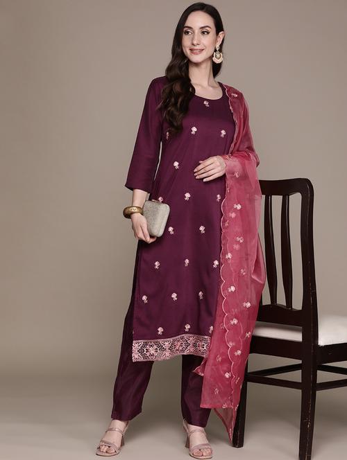purple kurta pant set with dupatta - 20006250 - Very Small Image - 1