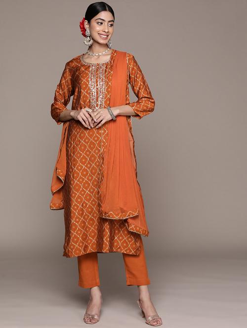 orange kurta pant set with dupatta - 20006253 - Very Small Image - 1