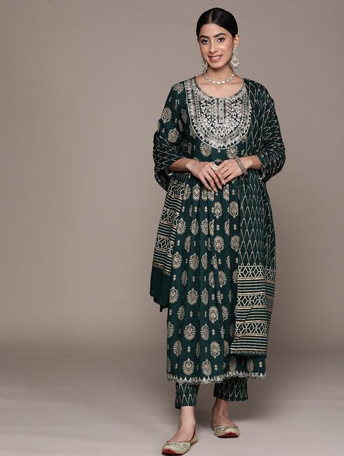 teal kurta pant set with dupatta - 20006254 - Very Small Image - 1
