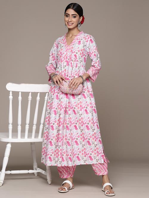 pink printed kurta salwar set - 20006255 - Very Small Image - 1