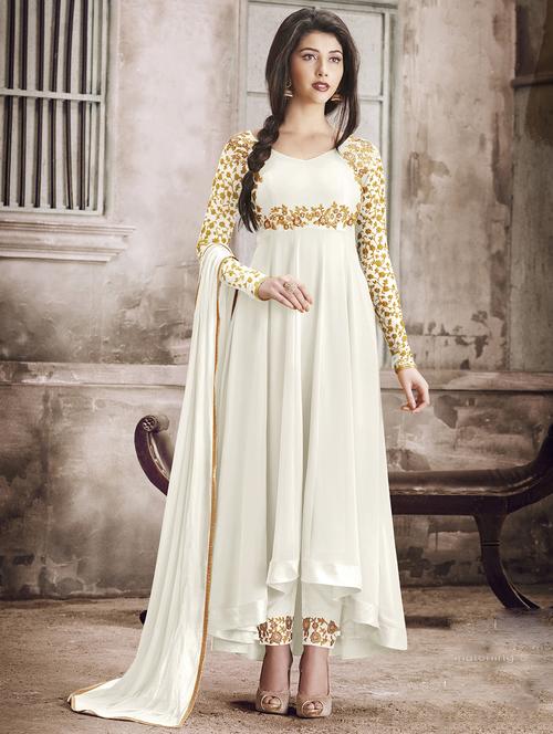 embroidered semi-stitched suit set - 20007064 - Very Small Image - 1