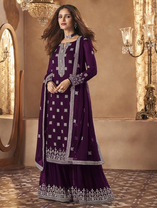 embroidered semi-stitched suit set - 20007071 - Very Small Image - 1