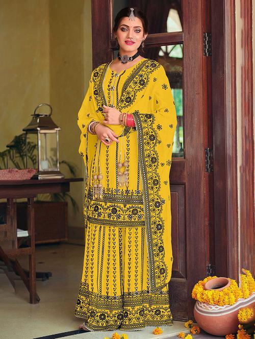 embroidered semi-stitched suit set - 20007079 - Very Small Image - 1