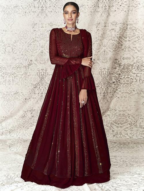 embroidered semi-stitched suit set - 20007085 - Very Small Image - 1