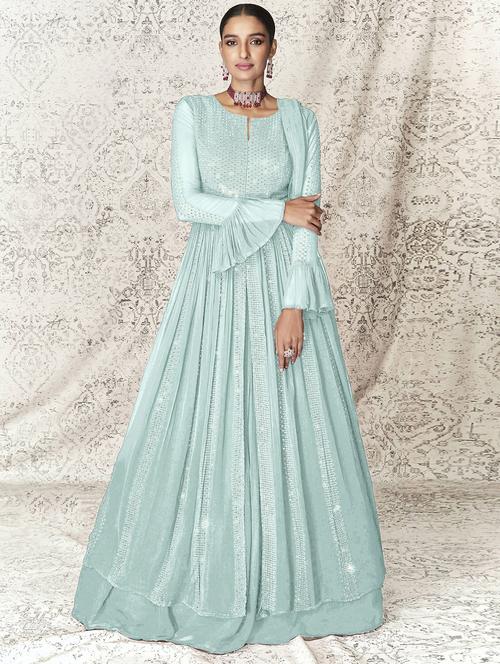embroidered semi-stitched suit set - 20007086 - Very Small Image - 1