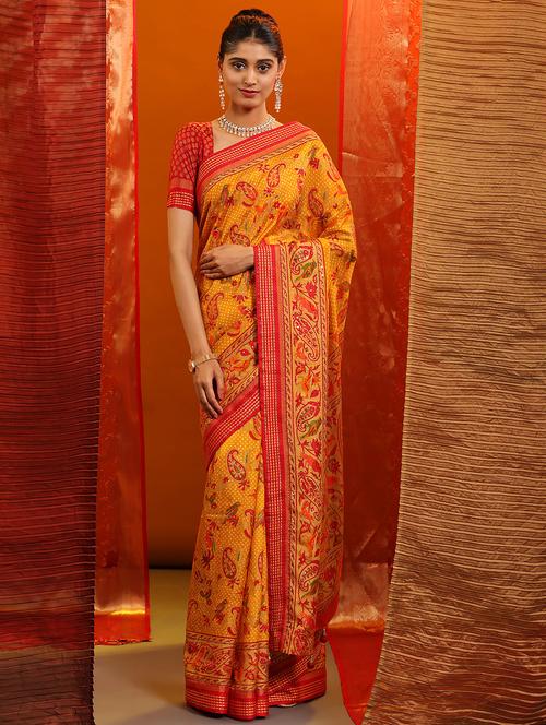 yellow silk patola saree with blouse - 20007411 - Very Small Image - 1