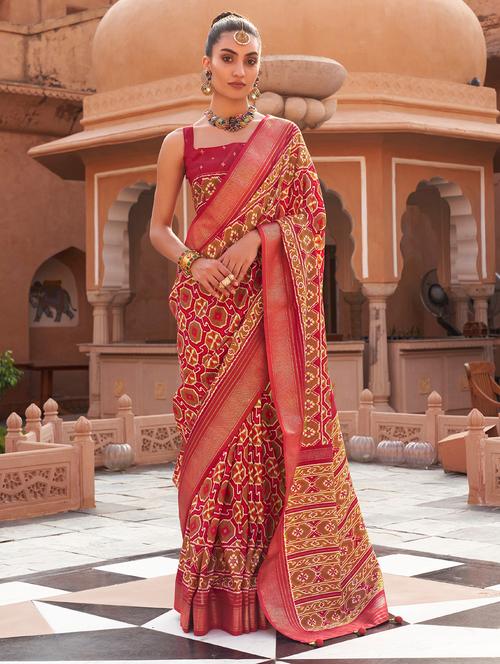 red silk patola saree - 20007420 - Very Small Image - 1