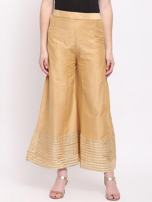 gold silk blend palazzos - 20007650 - Very Small Image - 1