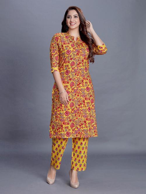 yellow cotton kurta pant set - 20007758 - Very Small Image - 1