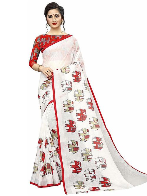 printed saree with blouse piece - 20008085 - Very Small Image - 1