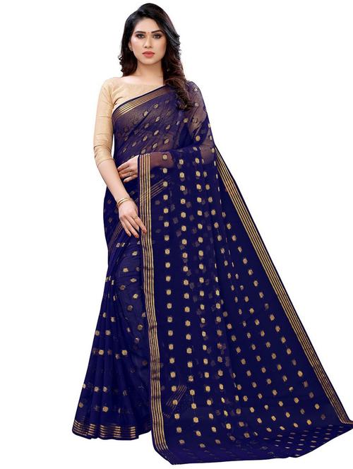 dark blue chiffon saree with blouse - 20008105 - Very Small Image - 1